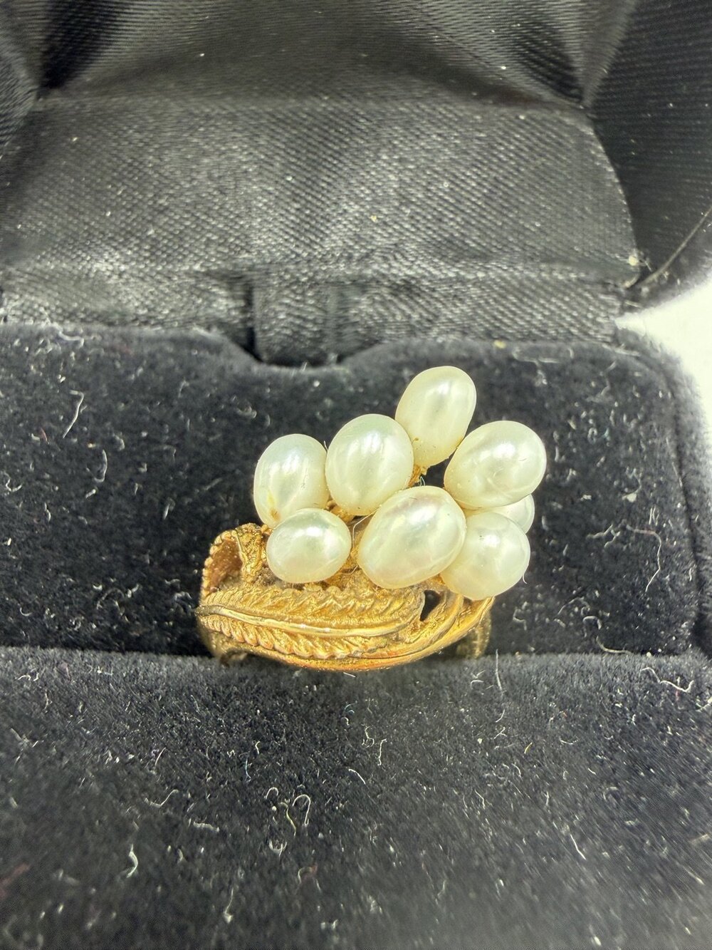 Vintage Cluster Cocktail Ring 6.72g white Womens freshwater pearl Gold